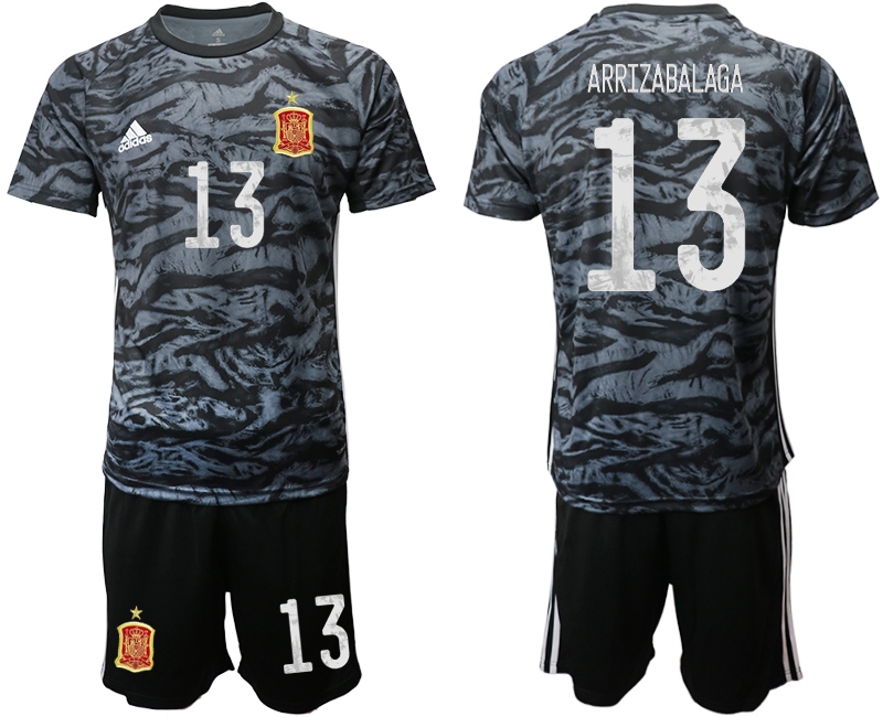 Men 2021 European Cup Spain black goalkeeper 13 Soccer Jersey